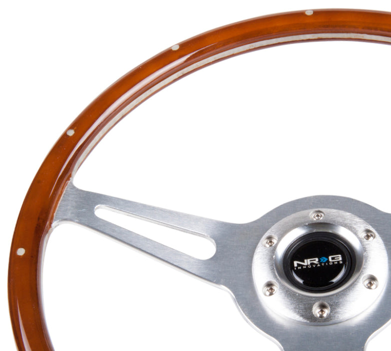 NRG Classic Wood Grain Steering Wheel (365mm) Wood w/Metal Inserts & Brushed Alum. 3-Spoke Center - Premium Steering Wheels from NRG - Just $216! Shop now at WinWithDom INC. - DomTuned