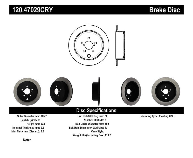 Stoptech 09-10 Subaru Forester / 08-10 Impreza/WRX Rear CRYO-STOP Rotor - Premium Brake Rotors - Drilled from Stoptech - Just $94.53! Shop now at WinWithDom INC. - DomTuned