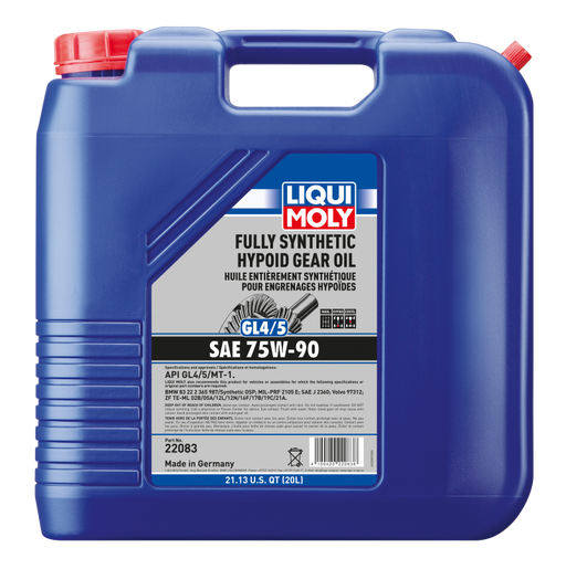 LIQUI MOLY 20L Fully Synthetic Hypoid Gear Oil (GL4/5) 75W90 - Premium Gear Oils from LIQUI MOLY - Just $476.49! Shop now at WinWithDom INC. - DomTuned