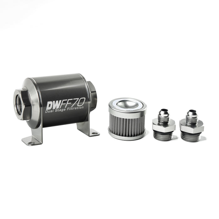 DeatschWerks Stainless Steel 6AN 100 Micron Universal Inline Fuel Filter Housing Kit (70mm) - Premium Fuel Filters from DeatschWerks - Just $98! Shop now at WinWithDom INC. - DomTuned