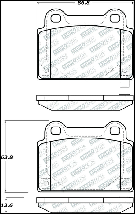 StopTech 08-15 Mitsubishi Evo X Street Performance Rear Brake Pads