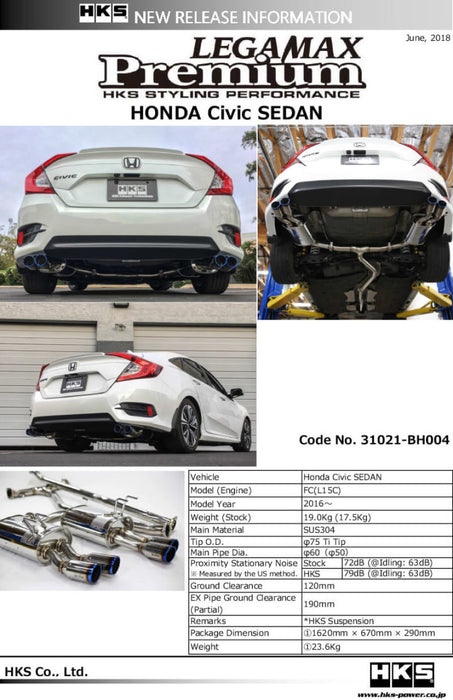 HKS LEGAMAX Premium HONDA CIVIC SEDAN FC - Premium Catback from HKS - Just $1275! Shop now at WinWithDom INC. - DomTuned