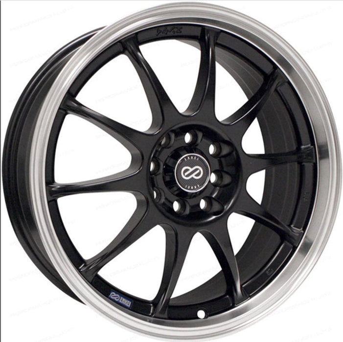 Enkei J10 15x6.5 4x100/108 38mm Offset 72.6mm Bore Dia Matte Black w/ Machined Lip Wheel - Premium Wheels - Cast from Enkei - Just $158! Shop now at WinWithDom INC. - DomTuned