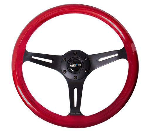 NRG Classic Wood Grain Steering Wheel (350mm) Red Pearl/Flake Paint w/Black 3-Spoke Center - Premium Steering Wheels from NRG - Just $160! Shop now at WinWithDom INC. - DomTuned