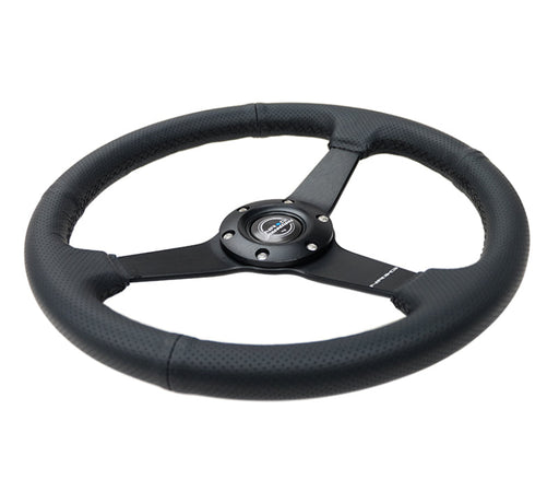 NRG Sport Steering Wheel (350mm / 1.5in Deep) Black Leather Black Stitch w/Matte Black Solid Spokes - Premium Steering Wheels from NRG - Just $180! Shop now at WinWithDom INC. - DomTuned