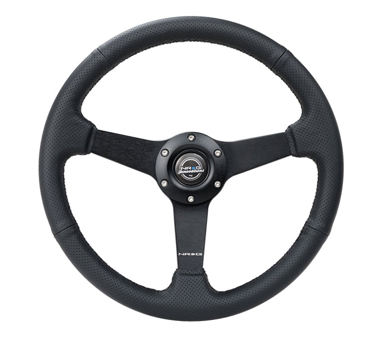 NRG Sport Steering Wheel (350mm / 1.5in Deep) Black Leather Black Stitch w/Matte Black Solid Spokes - Premium Steering Wheels from NRG - Just $180! Shop now at WinWithDom INC. - DomTuned