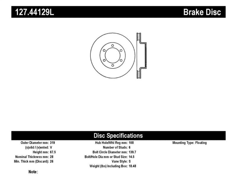 StopTech 07-08 Toyota FJ Cruiser / 05-08 Tacoma (6 lug) / 03-08 4 Runner (319mm disc) SportStop Slo