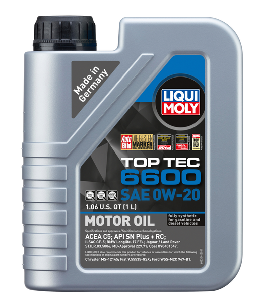 LIQUI MOLY 1L Top Tec 6600 Motor Oil SAE 0W20 - Premium Motor Oils from LIQUI MOLY - Just $74.94! Shop now at WinWithDom INC. - DomTuned