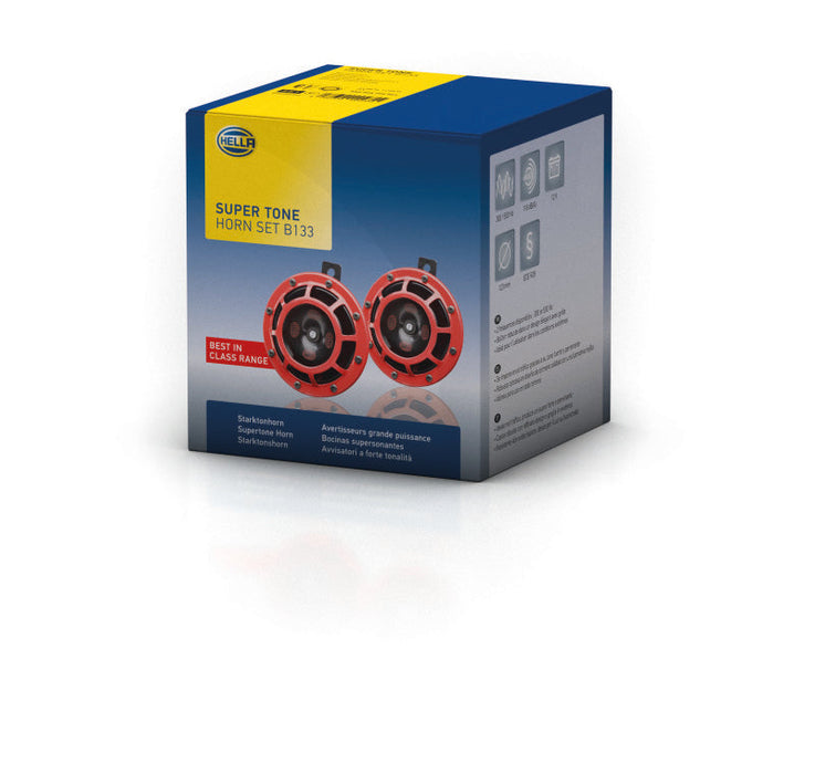 Hella Supertone Horn Kit 12V 300/500HZ Red (003399803 = 003399801) - Premium Horns from Hella - Just $39.91! Shop now at WinWithDom INC. - DomTuned