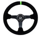 NRG Reinforced Steering Wheel 350mm/3in. Deep Blk Suede/ Neon Green Stitch w/5mm Matte Black Spoke - Premium Steering Wheels from NRG - Just $180! Shop now at WinWithDom INC. - DomTuned