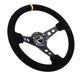NRG Reinforced Steering Wheel (350mm / 3in. Deep) Blk Suede w/Circle Cut Spokes & Single Yellow CM - Premium Steering Wheels from NRG - Just $134! Shop now at WinWithDom INC. - DomTuned