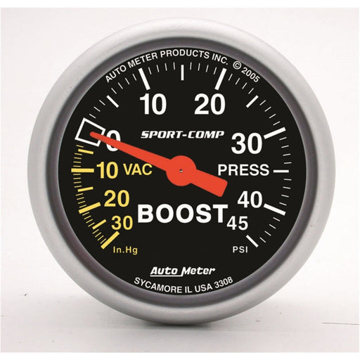 Autometer Sport-Comp 52mm 45 PSI Mechanical Boost Gauge - Premium Gauges from AutoMeter - Just $102.63! Shop now at WinWithDom INC. - DomTuned