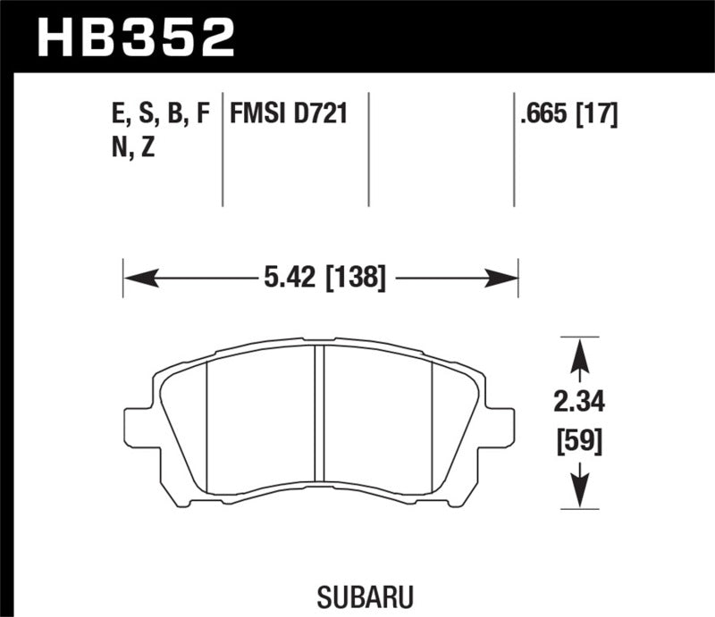 Hawk 1998-2/2002 Subaru Forester L (w/Rear Drum Brakes) High Perf. Street 5.0 Front Brake Pads