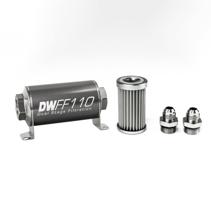 DeatschWerks Stainless Steel 8AN 5 Micron Universal Inline Fuel Filter Housing Kit (110mm)