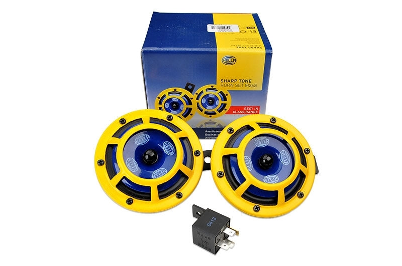 Hella Sharptone Horn Kit 12V 415/350Hz Yellow (3BB922000731 = H31000001) (Min Qty 360) - Premium Horns from Hella - Just $29.65! Shop now at WinWithDom INC. - DomTuned