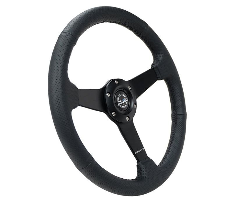 NRG Sport Steering Wheel (350mm / 1.5in Deep) Black Leather Black Stitch w/Matte Black Solid Spokes - Premium Steering Wheels from NRG - Just $180! Shop now at WinWithDom INC. - DomTuned