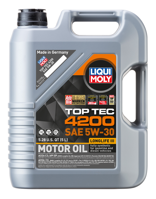 LIQUI MOLY 5L Top Tec 4200 New Generation Motor Oil SAE 5W30 - Premium Motor Oils from LIQUI MOLY - Just $289.96! Shop now at WinWithDom INC. - DomTuned