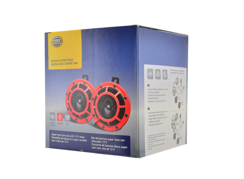Hella Supertone Horn Kit 12V 300/500HZ Red (003399803 = 003399801) - Premium Horns from Hella - Just $39.91! Shop now at WinWithDom INC. - DomTuned