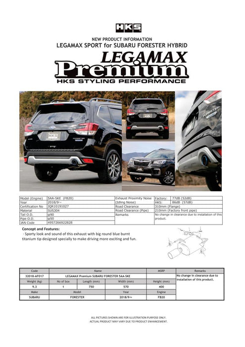 HKS LEGAMAX Premium Subaru Forester 5AA-SKE - Premium Catback from HKS - Just $569.50! Shop now at WinWithDom INC. - DomTuned